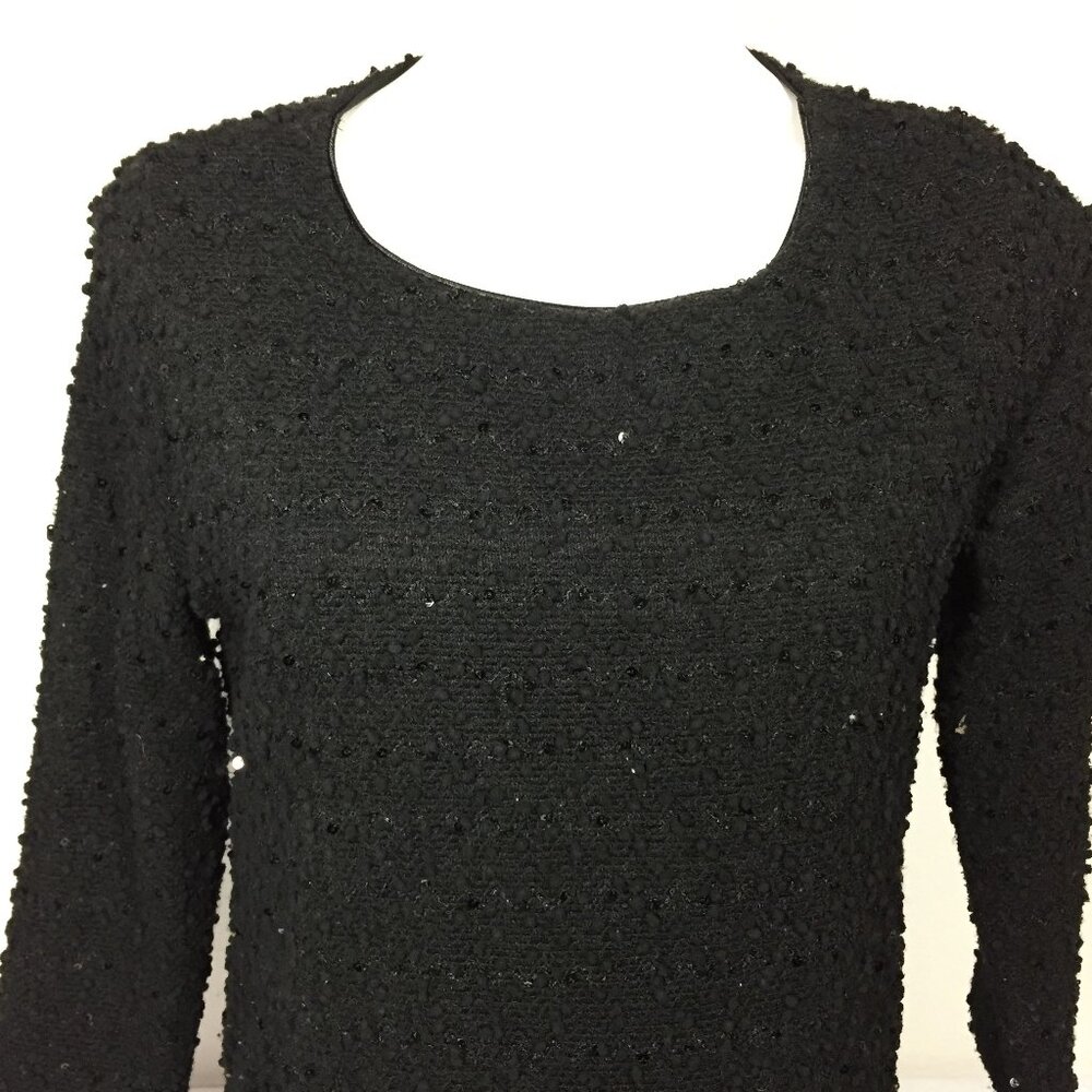 Joseph Ribkoff Size 12 Black Sweater with Sequins and Chiffon Hem
